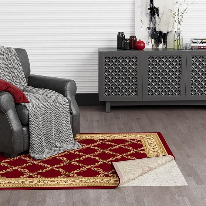 Ottomanson 7' x 7'8" Non-Slip Rug Pad Gripper 1/12 Inch Ultra Thin Dual Surface Felt + Rubber Gripper - Safe for All Floors, Cream