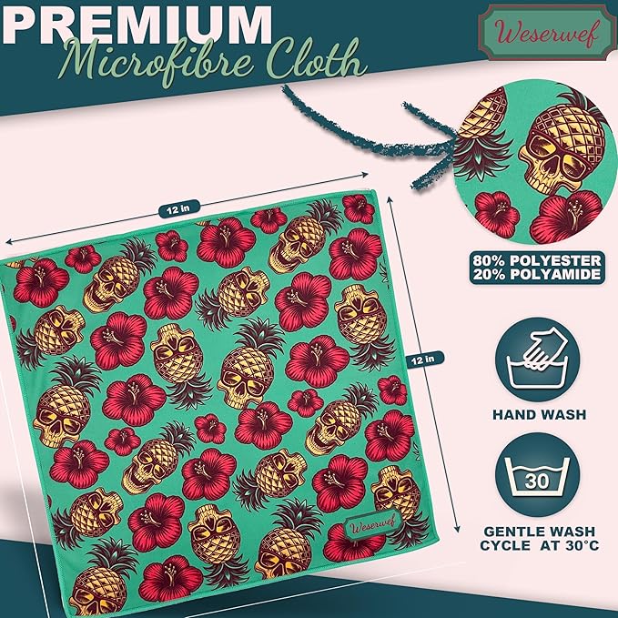 WESERWEF Design Microfiber Glasses Cleaning Cloth – Premium Cleaning Cloth for Eyeglasses, Screens, Tablets, Cameras & Lenses, 12" x 12", Ultra-Soft & Scratch-Free (Skull)