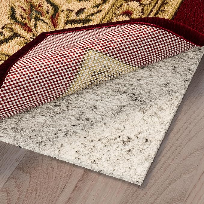 Ottomanson 7'8" x 11' Non-Slip Rug Pad Gripper 1/12 Inch Ultra Thin Dual Surface Felt + Rubber Gripper - Safe for All Floors, Cream