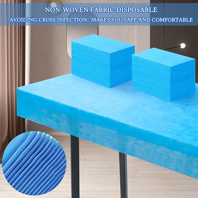 50 Pcs Disposable Bed Sheets 31" x 71" Massage Table Sheets Non Woven Fabric SPA Bed Cover Breathable for Massage Beauty Tattoos (50 Pcs Blue)