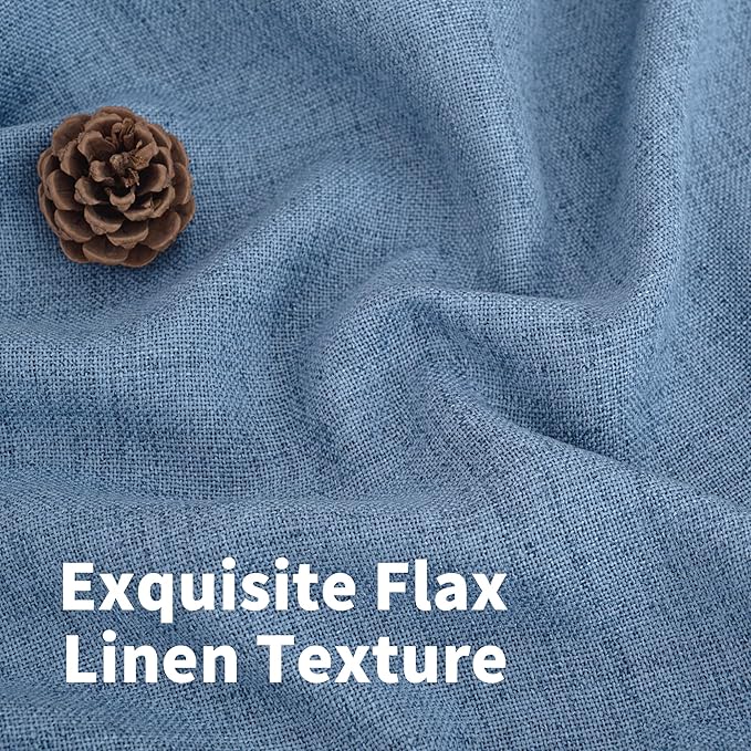 YoungsTex Denim Blue Linen Curtains 48 Inch Length for Short Kitchen Window, Semi Sheer Drapes Light Filtering with Rod Pocket Back Tab for Bathroom Living Room, 2 Panels, 42 X 48 Inch
