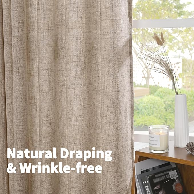 YoungsTex Short Linen Curtains 40 Inch Length for Cafe Window, Small Drapes Light Filtering with Back Tab for Bathroom Kitchen Window, 2 Panels, 40 X 40 Inch