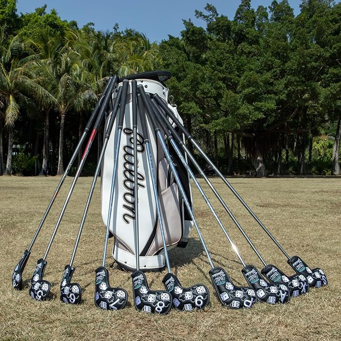 Golf Iron Covers Lucky 777 Golf Iron Headcover 10pcs Synthetic Leather Golf Clubs Iron Covers for Golf Clubs Head Covers for Irons with Magic Tape Fit All Brands