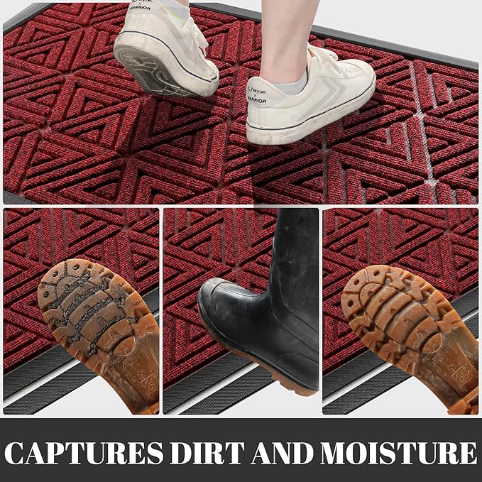 Yimobra Large Door Mat 47x32, All-Weather Waterproof Non-Slip Welcome Matt Outdoor, Heavy Duty Non Slip Doormat for Entryway for Patio and Garage Indoor, Easy Clean, Black Red