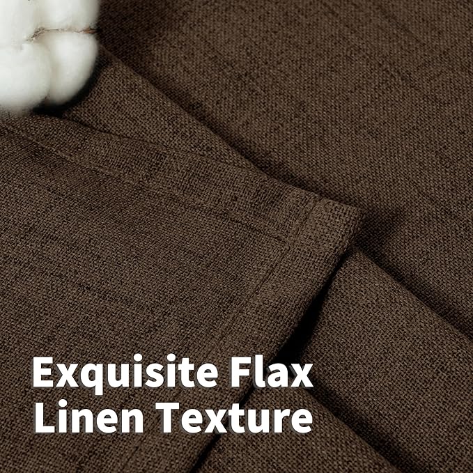 YoungsTex Brown Linen Kitchen Curtains 36 Inch Length, Half Window Drapes Light Filtering Semi Sheer with Rod Pocket Back Tab for Cafe Bathroom Window Over Sink, 30 x 36 Inch, 2 Panels