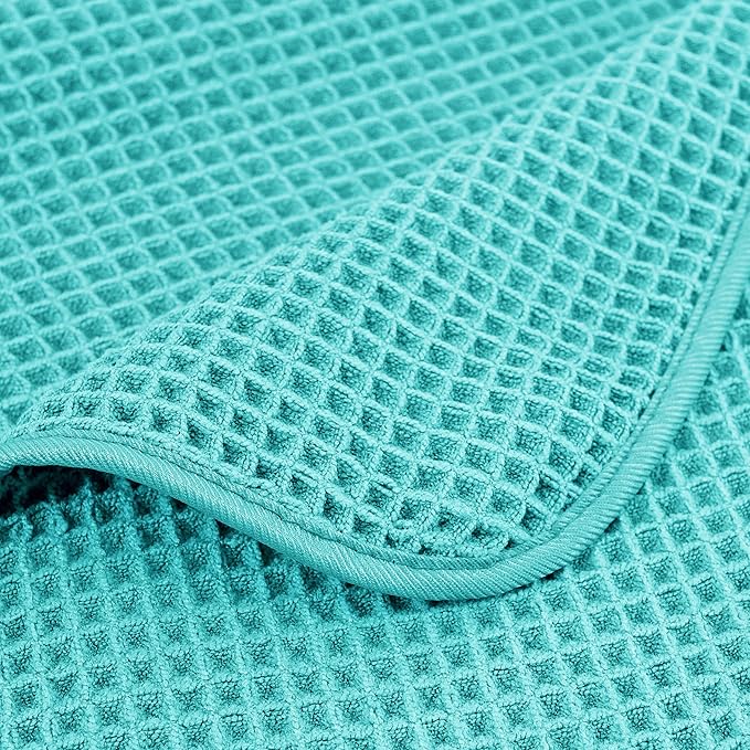 POLYTE Microfiber Oversize Quick Dry Lint Free Bath Towel, 60 x 30 in, 4 Pack (Waffle Weave)
