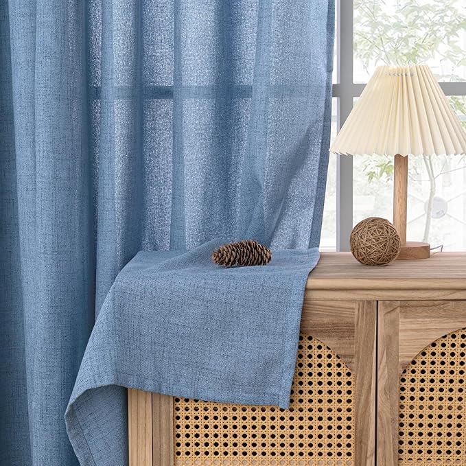 YoungsTex Denim Blue Curtains 72 Inches Long for Living Room Window, Linen Semi Sheer Drapes Light Filtering with Back Tab Rod Pocket Privacy Lightweight for Bedroom Office, 2 Panels, 42 x 72 Inch