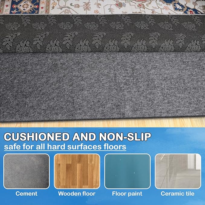 Non-Slip Rug Pads 1/4” Thick, 4x6Ft Waterproof Rugs Non Skid Rug Pad for All Floors and Finishes Durable Hardwood Floor Protective Felt Keeps Rugs in Place, Safe and Secure