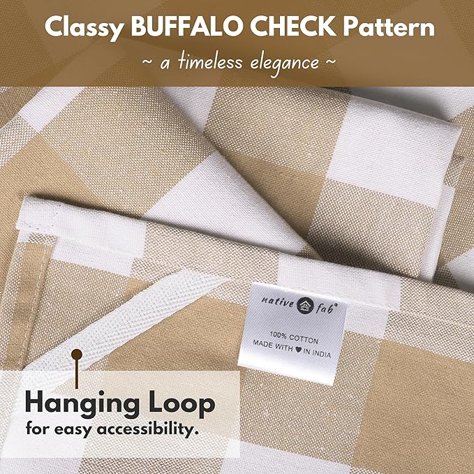 Native Fab 6 Pack Buffalo Check Kitchen Towels16 x26 - Cotton Dish Towels Washable - Absorbent Tea Towels, Soft Hand Towel with Hanging Loop, Dish Cloth Set - Beige White