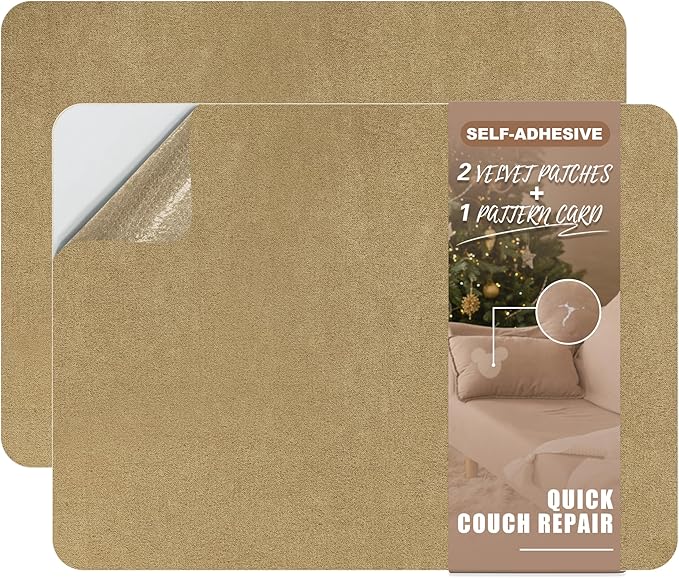 Azobur Fabric Couch Repair Patch 8.3 x 11 inches,Self-Adhesive Fabric Repair Patch for Furniture,Handbag,Sofa,Car Seats-(Light Brown)