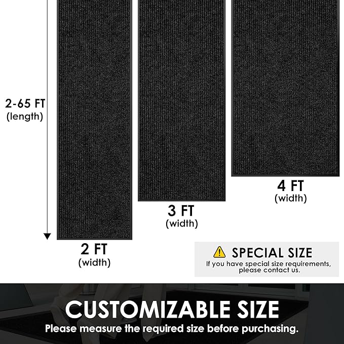 3′ x 25′ Front Door Mat Indoor Outdoor Entrance, Commercial Floor Mat Heavy Duty Dirt Trapper Entryway Doormat, Custom Size Non Slip Rubber Backing Welcome mat, Door Mat for High Traffic Area