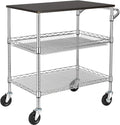 Finnhomy 3 Tier Heavy Duty Commercial Grade Utility Cart with Wood Top, Wire Rolling Cart with Handle Bar, Steel Service Cart with Wheels, Utility Shelf Food Storage Trolley, NSF Listed