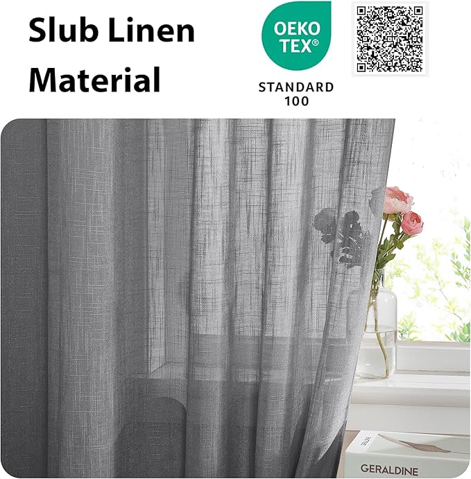 NICETOWN Linen French Door Curtains Privacy Light Reducing Window Coverings with Tieback Rod Pocket Front Back Glass Door Curtain, 25" W x 40" L, 1 Panel, Dark Grey