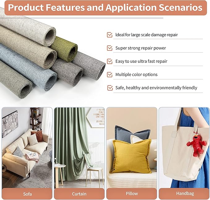 Coarse Linen Repair Patches, Self-Adhesive Linen Fabric Patches, 12X40 inch Extra Size, Multi Color, Can be Used for Linen Sofa Repair and Linen Clothes Repair(12" x 40",Beige 1.0)