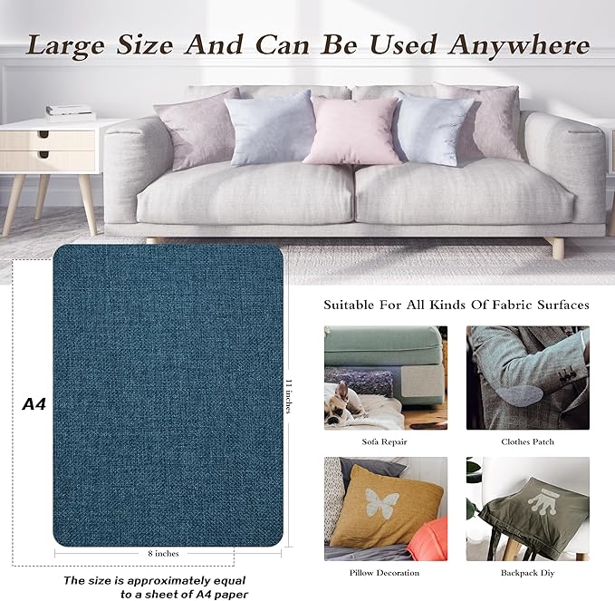 Coarse Linen Repair Patches, Self-Adhesive Linen Fabric Patches, 8X11 inch 2 PCS, Multi Color, Can be Used for Linen Sofa Repair and Linen Clothes Repair(8" x 11"-2PCS,Dark Blue)