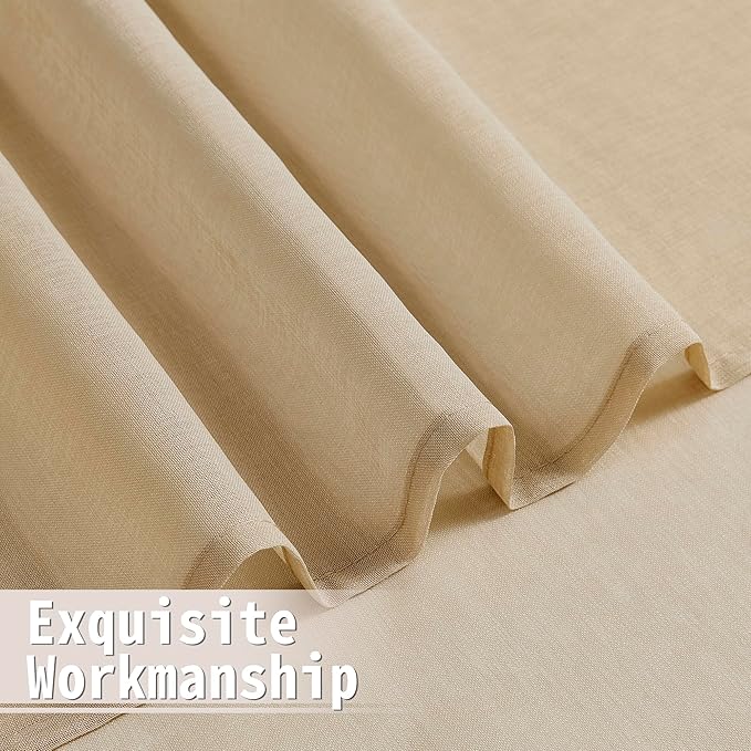 Tollpiz Short Sheer Linen Textured Curtain Sheers Doorway Light Filtering Voile Patio Glass Door Rod Pocket Curtains French Door, 54 x 54 inches Long, Beige, Set of 1 Panel