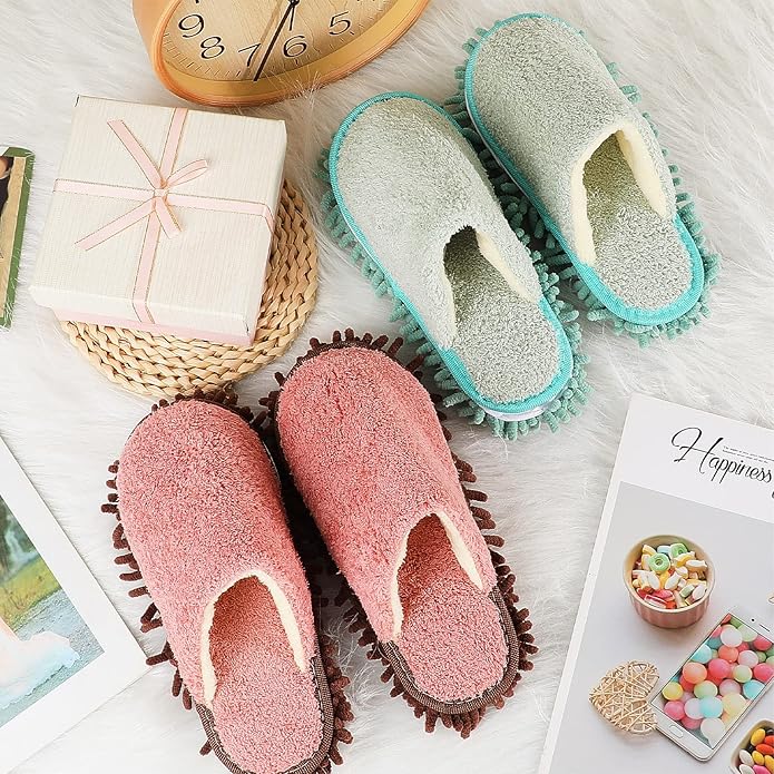 Jecery 2 Pair Microfiber Slippers Floor Cleaning Chenille Mop Slippers Base Board Cleaner Household Cleaning Tools for Wood Floor Dust Dirt Tool Supplies