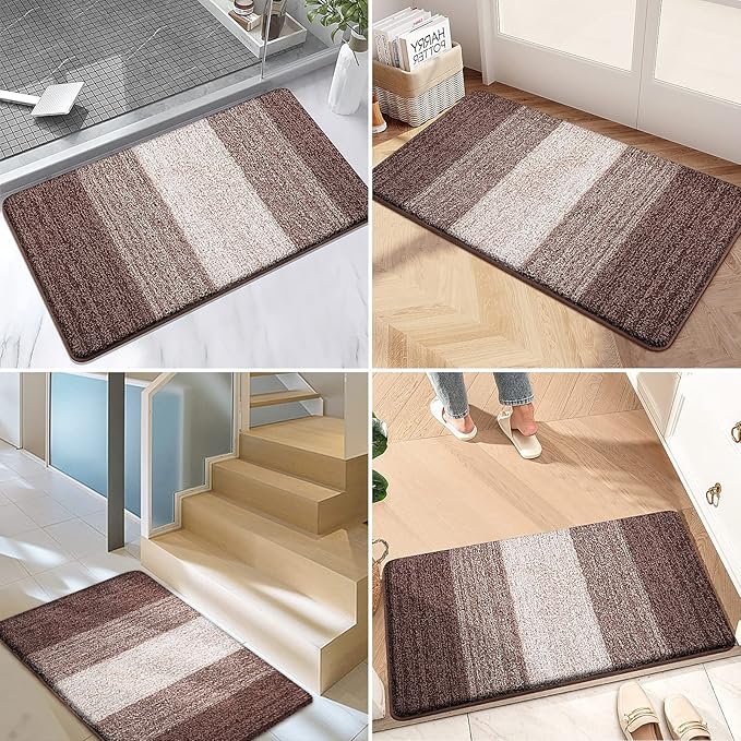 Kitinjoy Indoor Outdoor Door Mat, 71x24 Non-Slip Absorbent Dirt Trapper, Low-Profile Washable Inside Entrance Front Floor Mat, Sturdy Soft Entry Doormats for Entryway, Brown
