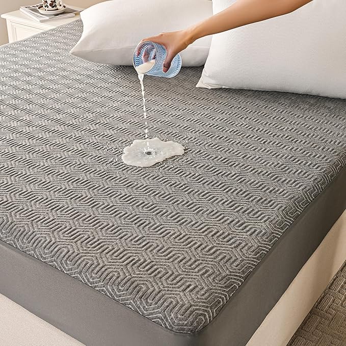 GRT Cal King Mattress Protector Waterproof, Breathable Bamboo Charcoal Fiber Mattress Cover, Noiseless and Odor Free Upgraded Mattress Protector with Double-Barrier Protection, 8"-26" Deep Pocket